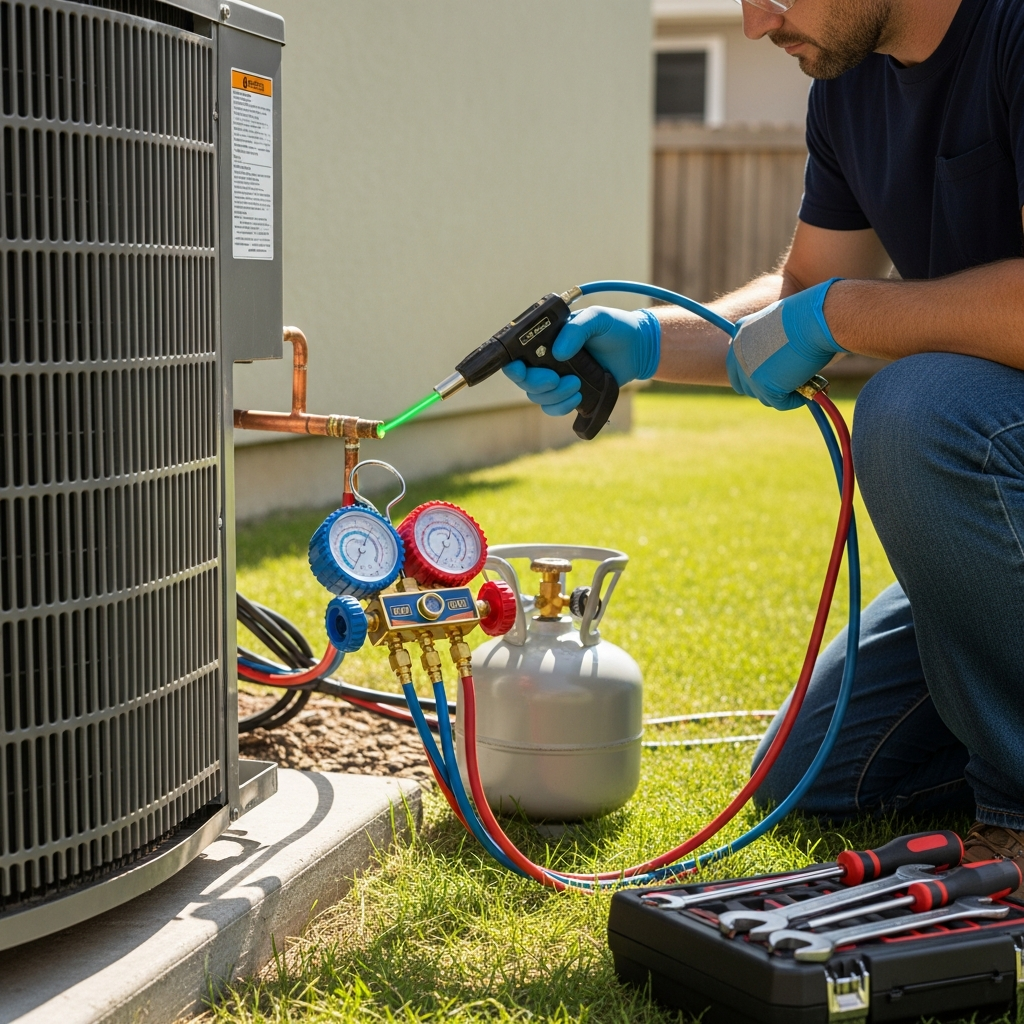 Refrigerant Leak Fixing Gas Refilling